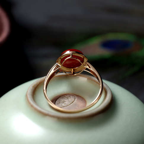 阿卡牛血红珊瑚圆形戒指--红珊瑚-阿卡-B10DX20E25008