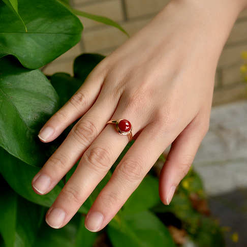 阿卡牛血红珊瑚圆形戒指--红珊瑚-阿卡-B10DX20E25008