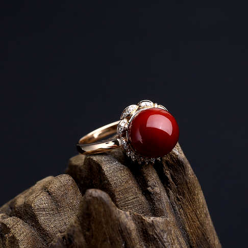 金镶钻阿卡黑红珊瑚戒指--红珊瑚-阿卡-B10F717D25014