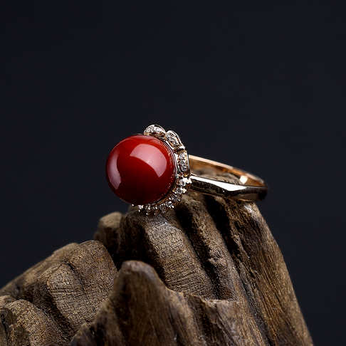 金镶钻阿卡黑红珊瑚戒指--红珊瑚-阿卡-B10F717D25014