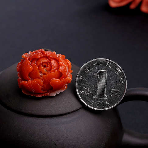 阿卡橘红珊瑚牡丹花戒面--红珊瑚-阿卡-B10F717E14014