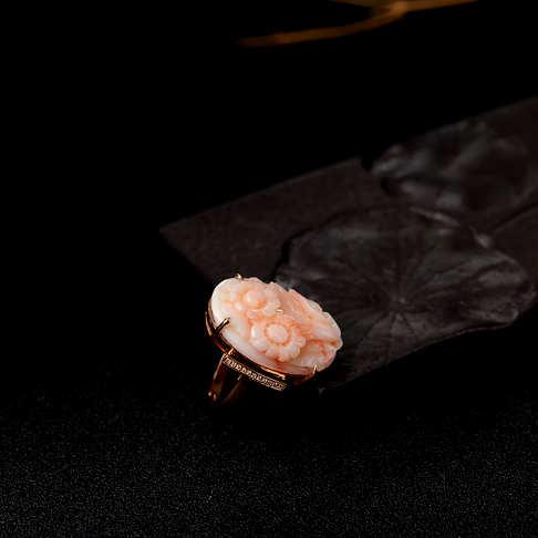 金镶钻深水粉色珊瑚花戒指--红珊瑚-深水-B10H217E15002