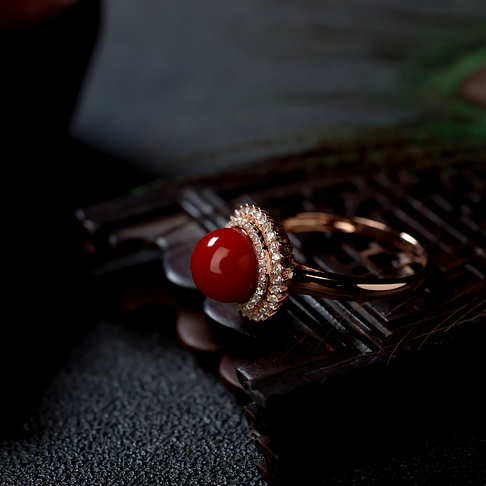 阿卡牛血红珊瑚圆珠戒指--红珊瑚-阿卡-B10J820D15006