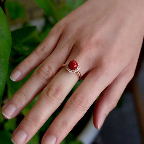 阿卡牛血红珊瑚圆珠戒指--红珊瑚-阿卡-B10J820D15006