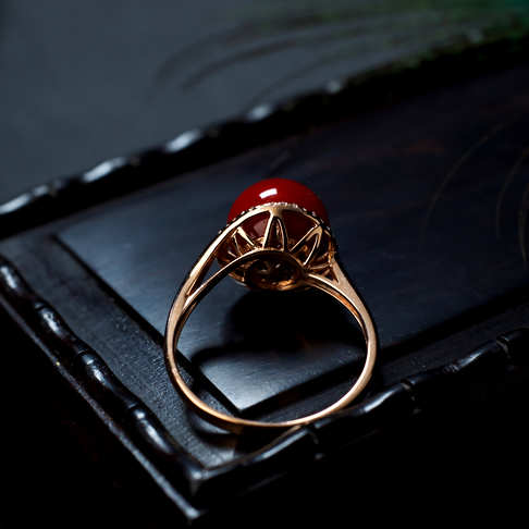 阿卡牛血红珊瑚圆珠戒指--红珊瑚-阿卡-B10L819L07006
