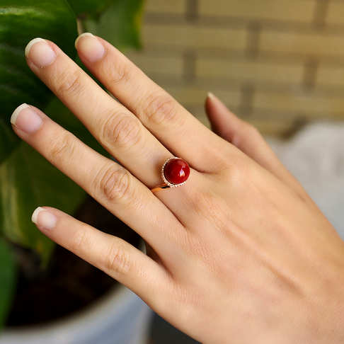 阿卡牛血红珊瑚圆珠戒指--红珊瑚-阿卡-B10L819L07006