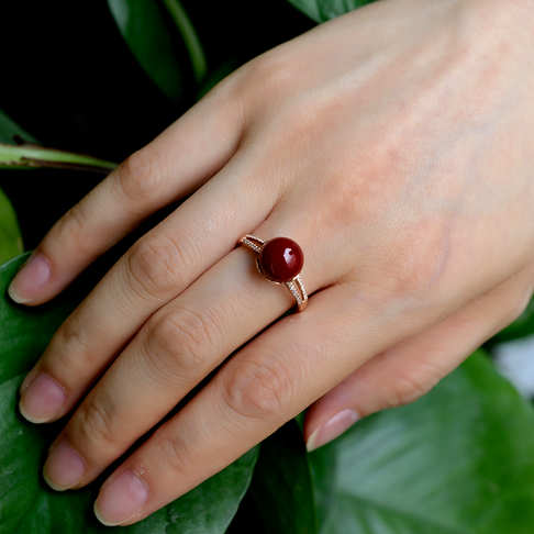 阿卡牛血红珊瑚圆珠戒指--红珊瑚-阿卡-B10S419E13003