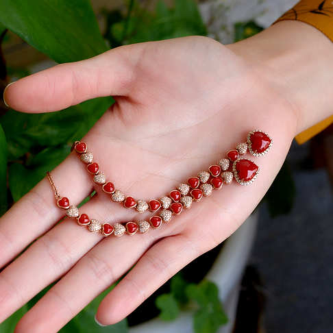 阿卡牛血红珊瑚心形项链--红珊瑚-阿卡-B10S420D16008