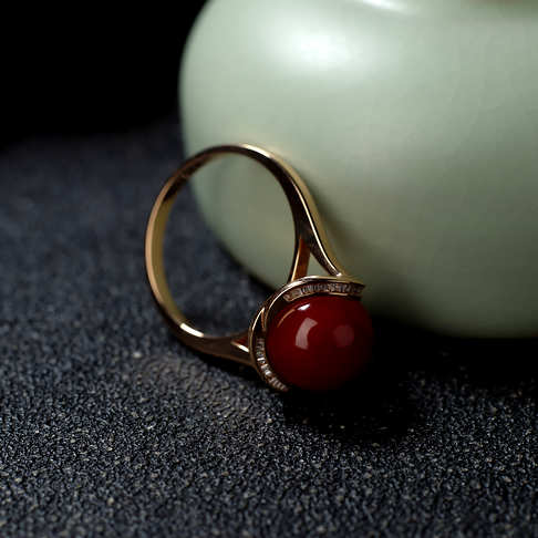 阿卡牛血红珊瑚圆珠戒指--红珊瑚-阿卡-B10S420E20004