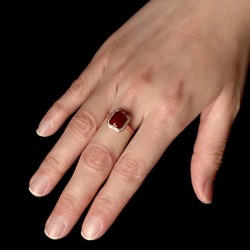 阿卡牛血红珊瑚方形戒指--红珊瑚-阿卡-F107321C10013