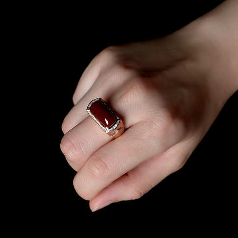 阿卡牛血红珊瑚方形戒指--红珊瑚-阿卡-F107321E28014