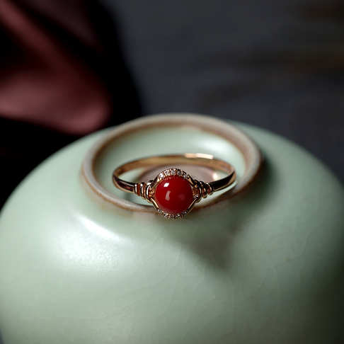 阿卡牛血红珊瑚圆珠戒指--红珊瑚-阿卡-F107720G15001