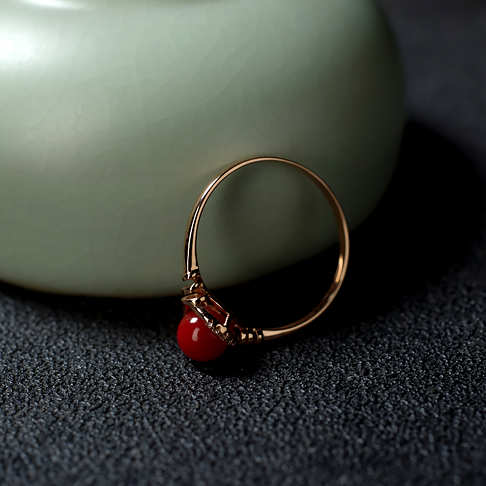 阿卡牛血红珊瑚圆珠戒指--红珊瑚-阿卡-F107720G15001