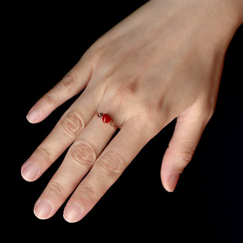 阿卡牛血红珊瑚心形戒指--红珊瑚-阿卡-F107720H15010