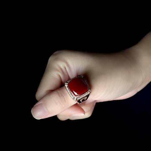 阿卡牛血红珊瑚方形戒指--红珊瑚-阿卡-F107721I07001