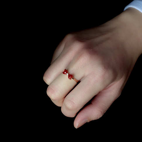 阿卡牛血红珊瑚蝴蝶结戒指--红珊瑚-阿卡-F107721K25005
