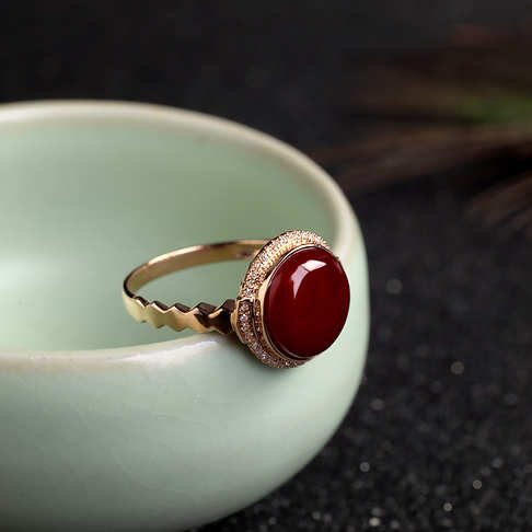 阿卡牛血红珊瑚圆形戒指--红珊瑚-阿卡-F107722A21008