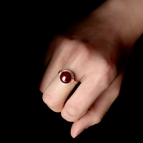 阿卡牛血红珊瑚圆形戒指--红珊瑚-阿卡-F107722A21008