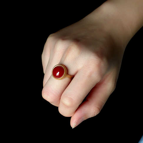 阿卡牛血红珊瑚圆形戒指--红珊瑚-阿卡-F107921H30018