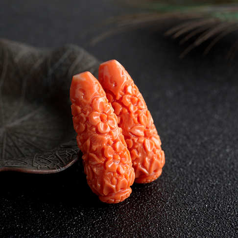 MOMO珊瑚雕刻花珠（两件）--红珊瑚-MOMO-F10B522E17010