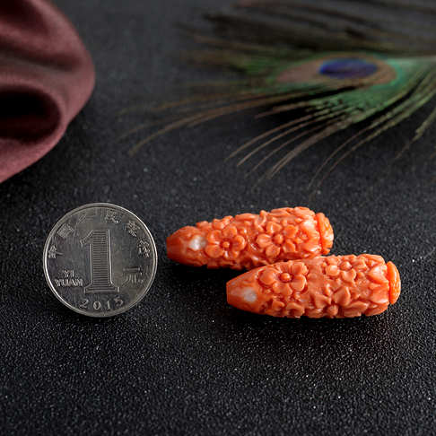 MOMO珊瑚雕刻花珠（两件）--红珊瑚-MOMO-F10B522E17010