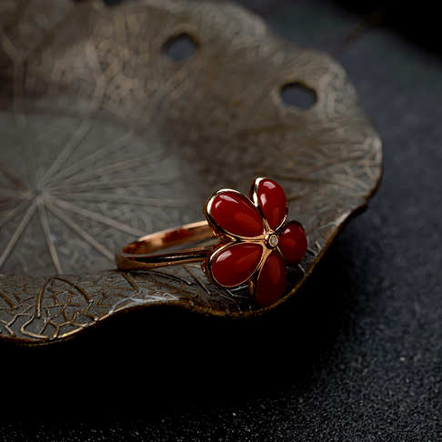 阿卡牛血红珊瑚花戒指--红珊瑚-阿卡-F10CM19D10002