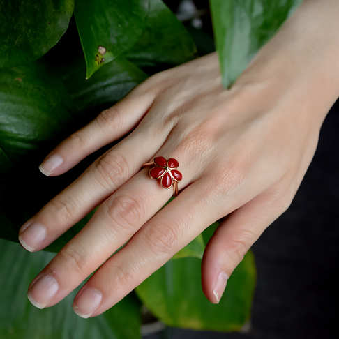 阿卡牛血红珊瑚花戒指--红珊瑚-阿卡-F10CM19D10002