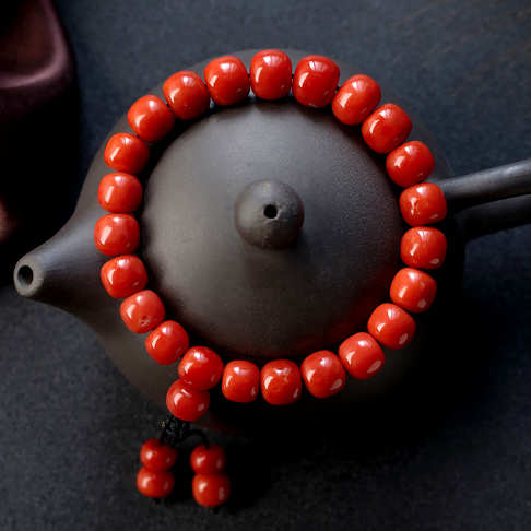 沙丁珊瑚桶珠单圈手串--红珊瑚-沙丁-F10CM21A20014