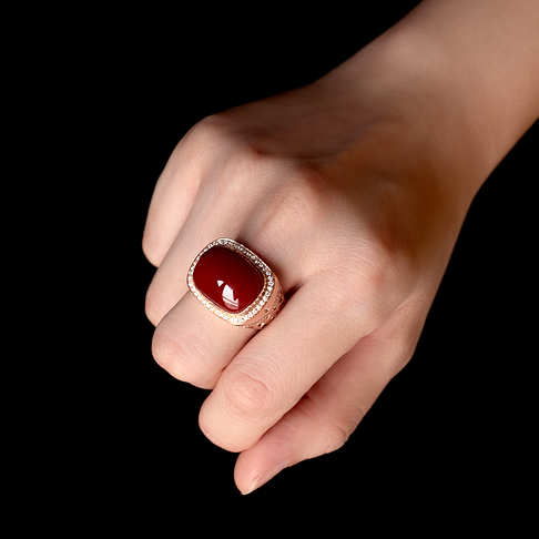 阿卡牛血红珊瑚方形戒指--红珊瑚-阿卡-F10DX21G09019