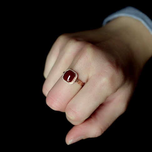 阿卡牛血红珊瑚方形戒指--红珊瑚-阿卡-F10F522B21008