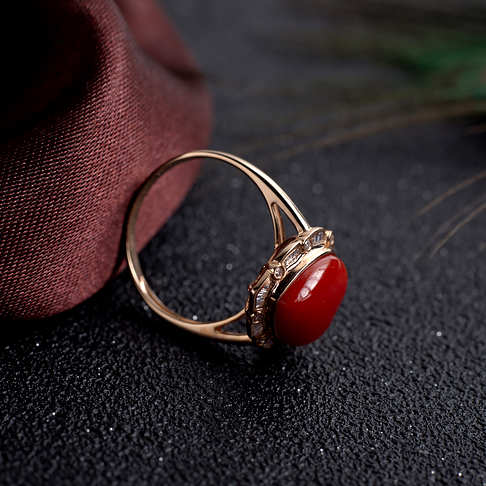 阿卡牛血红珊瑚心形戒指--红珊瑚-阿卡-F10HG21D14017