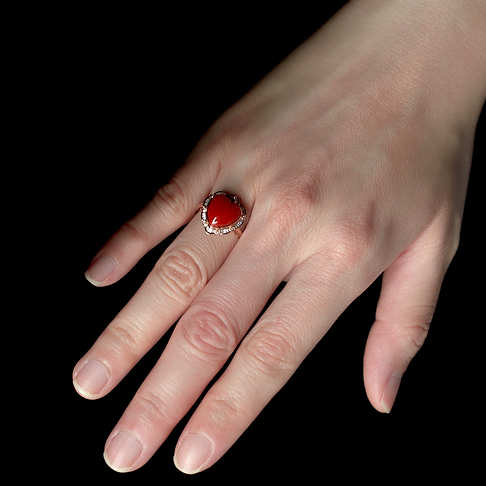 阿卡牛血红珊瑚心形戒指--红珊瑚-阿卡-F10HG21D14017
