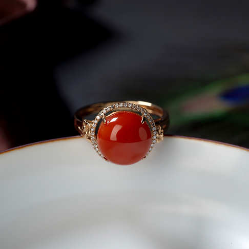 阿卡珊瑚圆形戒指--红珊瑚-阿卡-F10I120F05008