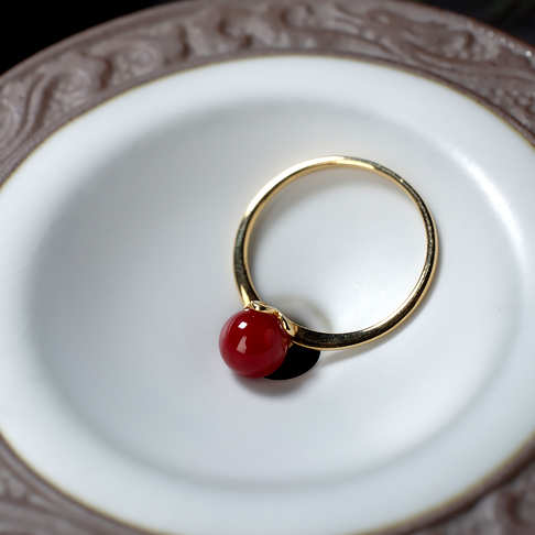 阿卡牛血红珊瑚圆珠戒指--红珊瑚-阿卡-F10I120F05010