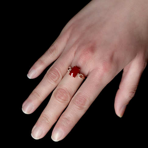 阿卡牛血红珊瑚方形戒指--红珊瑚-阿卡-F10S421A08002