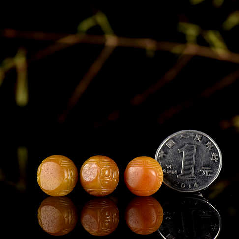 14.5mm籽料和田玉黄沁回纹珠配件（单件）--和田玉-D23CG21C31005