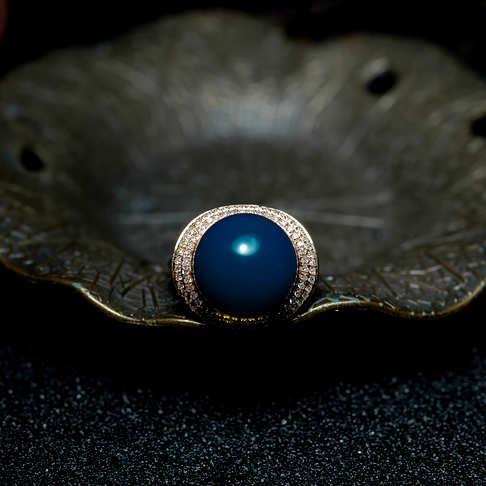 天空蓝多米蓝珀圆珠戒指--琥珀-蓝珀-B01I519G30007