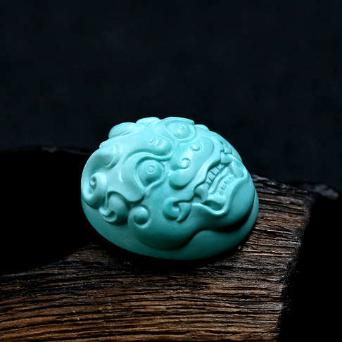 高瓷高蓝绿松瑞兽戒面--绿松石-221612196668