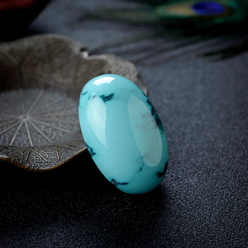 高瓷铁线蓝绿松石蛋面形戒面--绿松石-B224018L06007