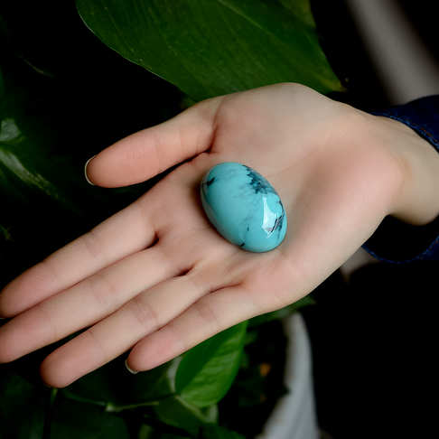高瓷铁线蓝绿松石蛋面形戒面--绿松石-B224018L06007