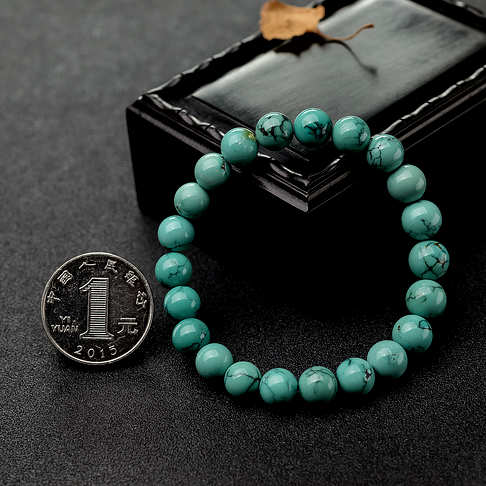 8.5mm高瓷铁线蓝绿绿松石单圈手串--绿松石-B224517E05011