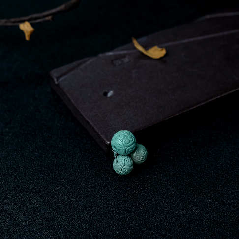 高瓷铁线蓝绿绿松石回纹珠（三件）--绿松石-B224517G03005