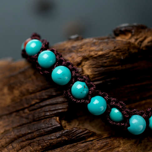 高瓷铁线蓝绿松石编织手链--绿松石-B224517L14009
