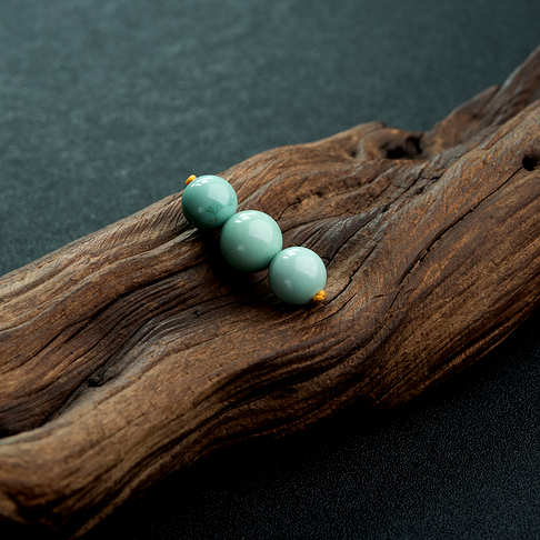 高瓷铁线蓝绿绿松石圆珠（三件）--绿松石-B228317D29003