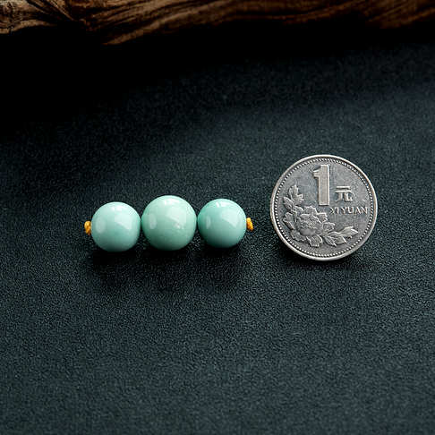 高瓷铁线蓝绿绿松石圆珠（三件）--绿松石-B228317D29003