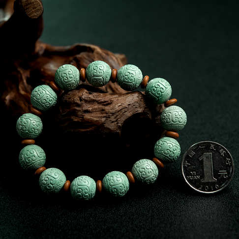 12.5mm高瓷铁线绿松石回纹珠手串--绿松石-B228317F25014