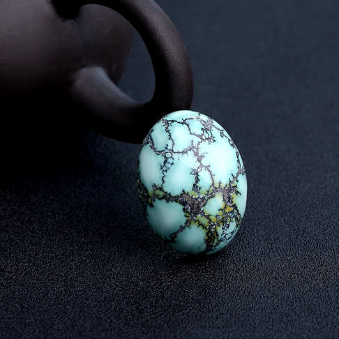 高瓷乌兰花蓝绿绿松石蛋面型戒面--绿松石-B228517E28008