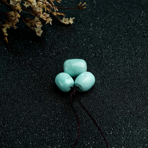 高瓷铁线蓝绿松石桶珠（三件）--绿松石-B22J517G27007
