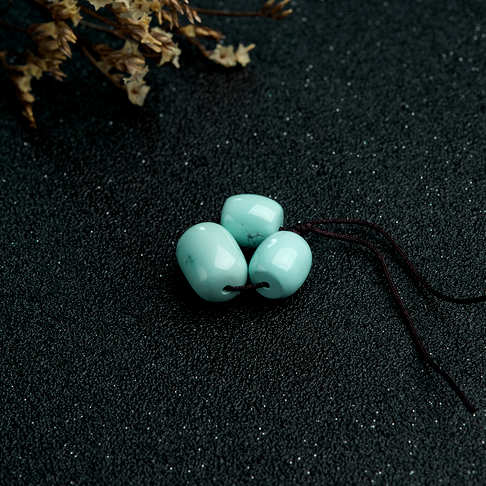 高瓷铁线蓝绿松石桶珠（三件）--绿松石-B22J517G27007