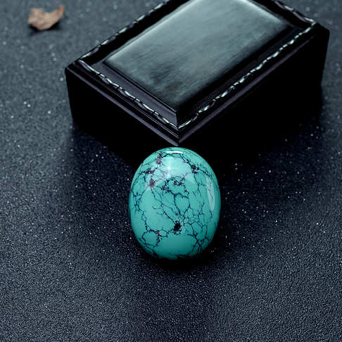 高瓷铁线蓝绿绿松石蛋面形戒面--绿松石-B22K918A04002